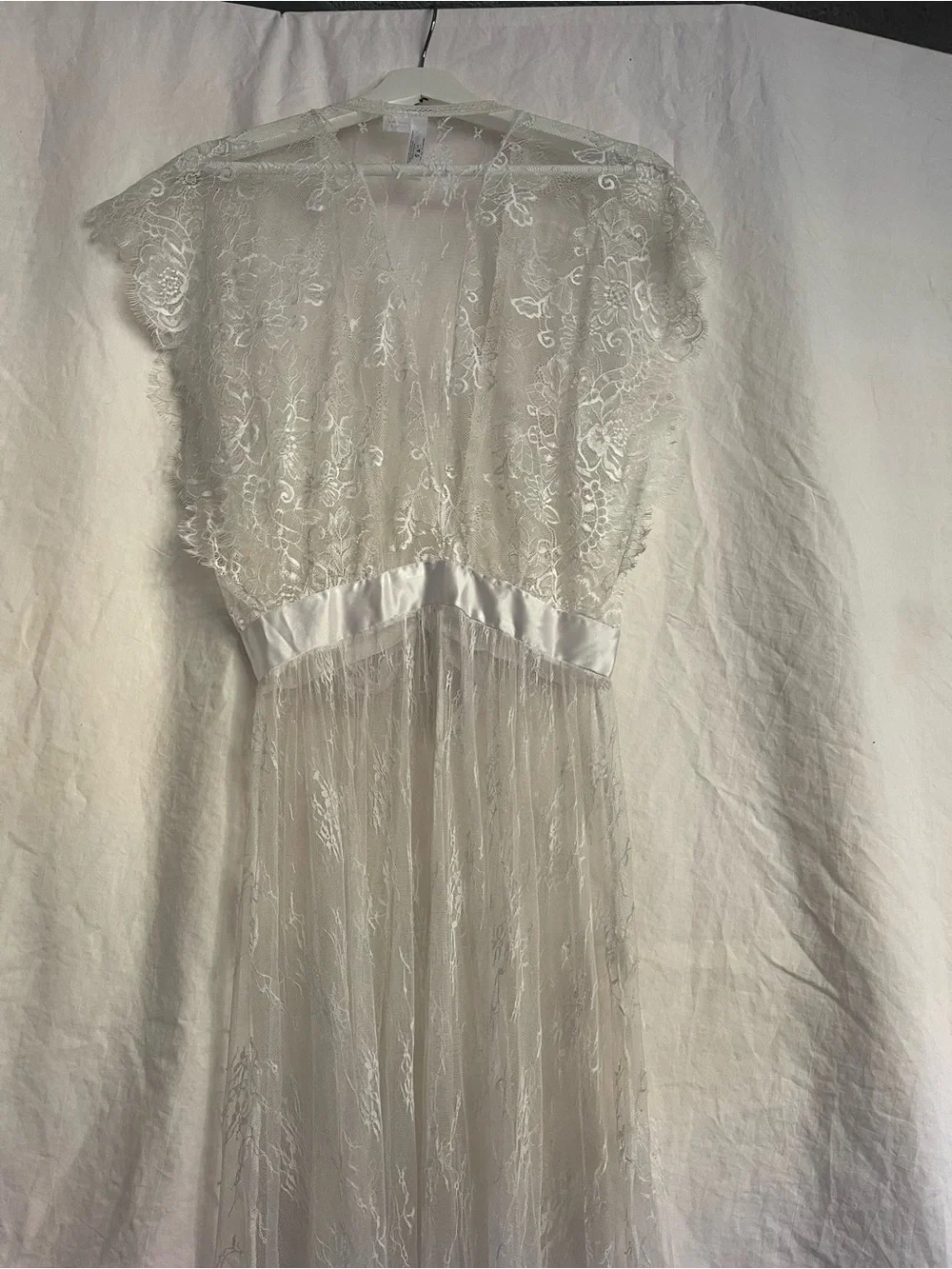 Dreamgirl Vintage Sheer Long Lace Robe Coquette Angelic Bridal Whimsical Size S